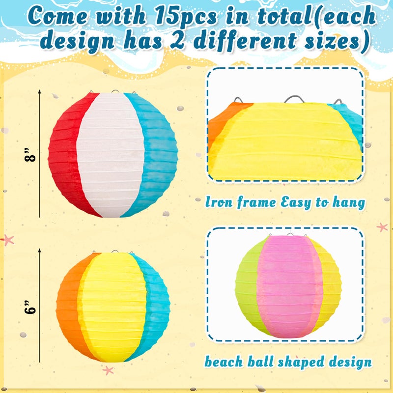Renbuzhu â€ŽRenbuzhu 15PCS Pool Party Decorations Beach Ball Paper Lanterns - Summer Luau Hawaiian Themed Hanging Decor for Home Birthday Outdoor Indoor - Image 3