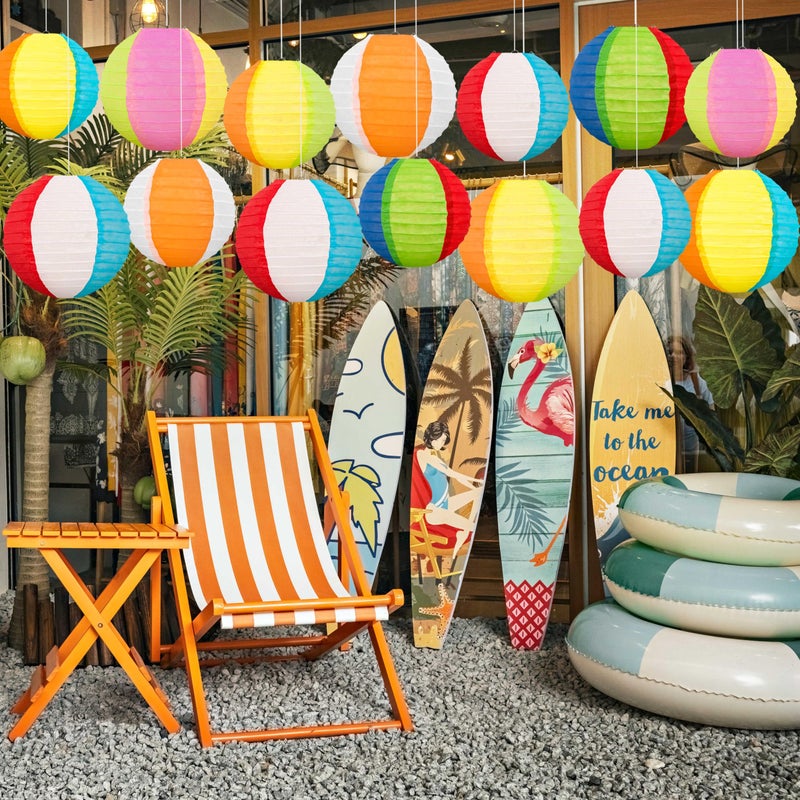Renbuzhu â€ŽRenbuzhu 15PCS Pool Party Decorations Beach Ball Paper Lanterns - Summer Luau Hawaiian Themed Hanging Decor for Home Birthday Outdoor Indoor - Image 5