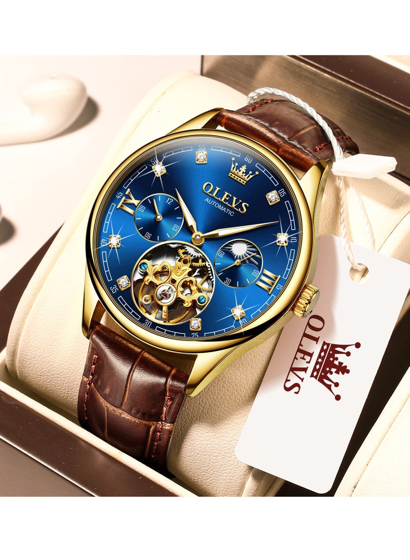 أوليفز ساعة OLEVS الرجالية الجلدية الأوتوماتيكية الفاخرة المقاومة للماء والمضيئة 3601 - Image 2