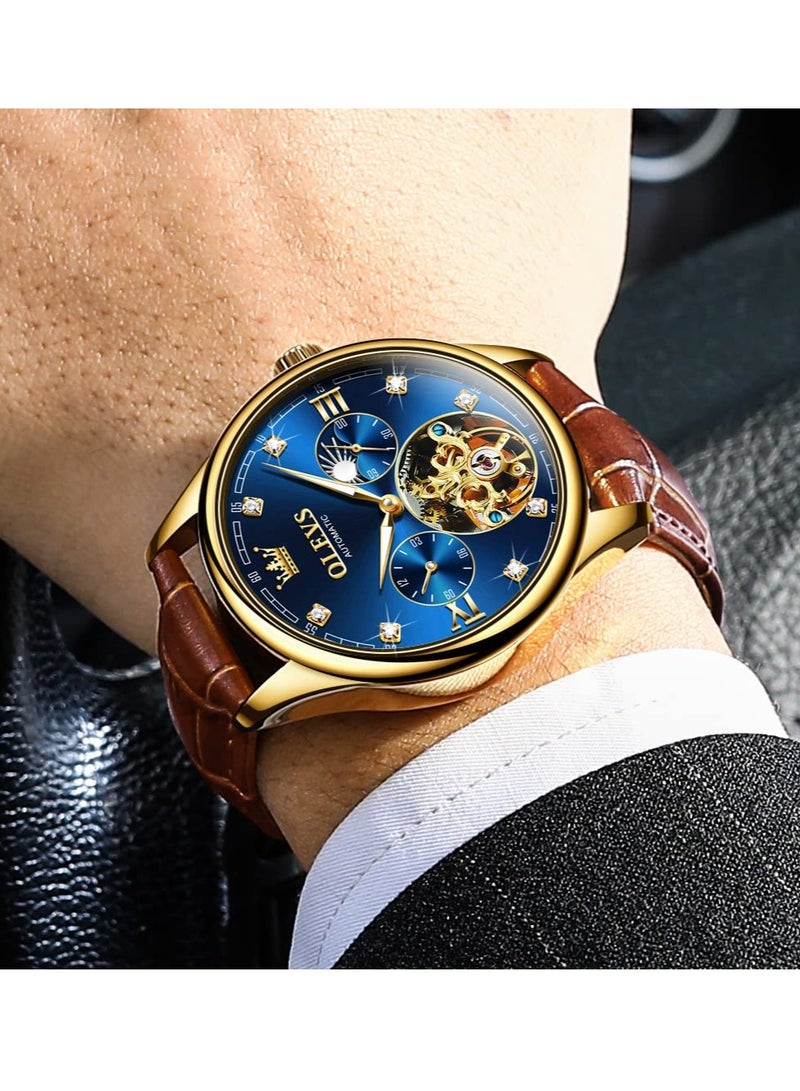 أوليفز ساعة OLEVS الرجالية الجلدية الأوتوماتيكية الفاخرة المقاومة للماء والمضيئة 3601 - Image 3