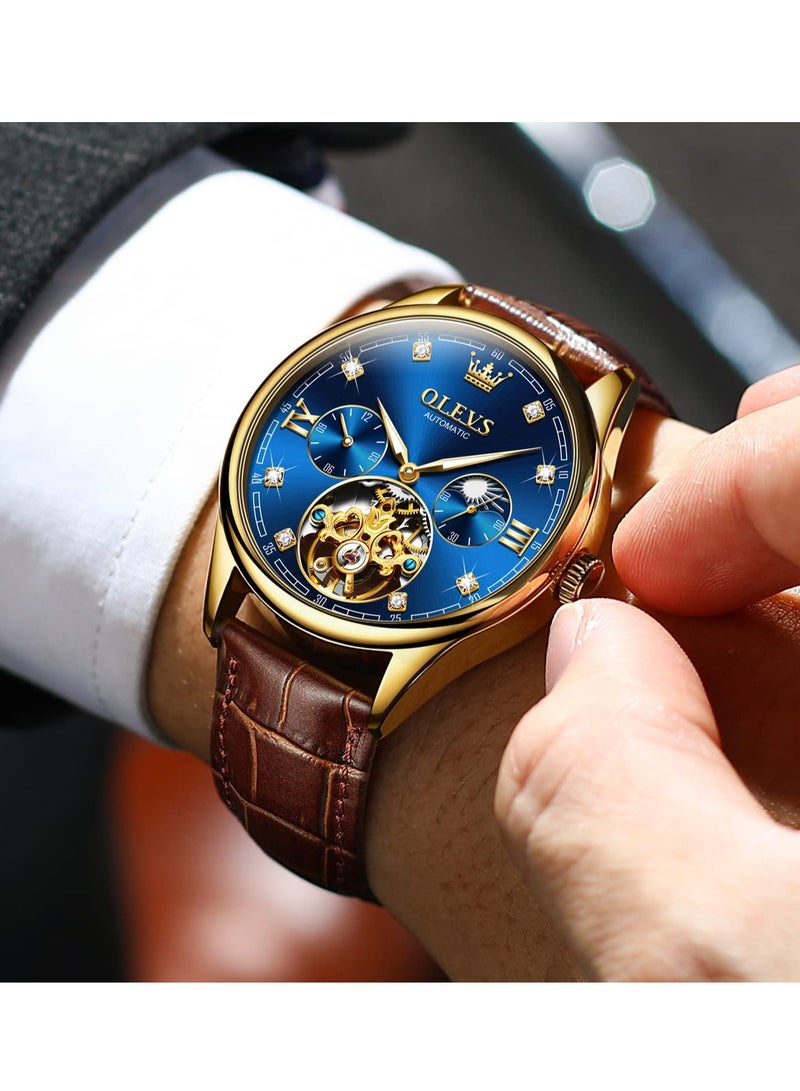 أوليفز ساعة OLEVS الرجالية الجلدية الأوتوماتيكية الفاخرة المقاومة للماء والمضيئة 3601 - Image 4