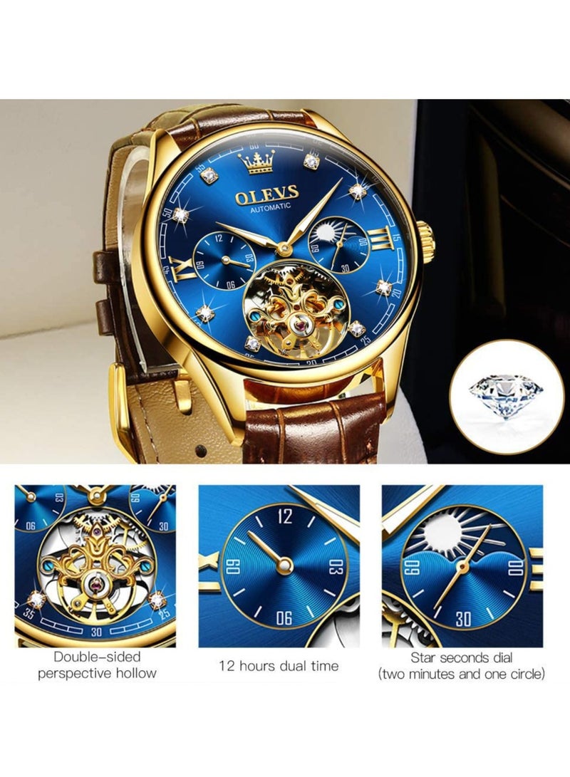 أوليفز ساعة OLEVS الرجالية الجلدية الأوتوماتيكية الفاخرة المقاومة للماء والمضيئة 3601 - Image 5