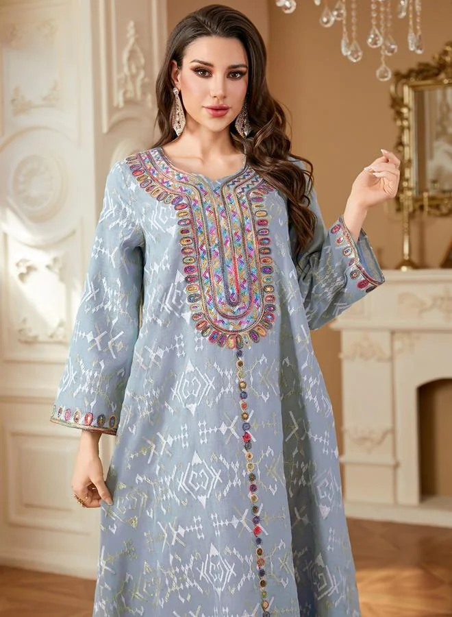 Take Two blue Women Textured Sequin Patch Detail Jalabiya for Women | Best Price UAE
