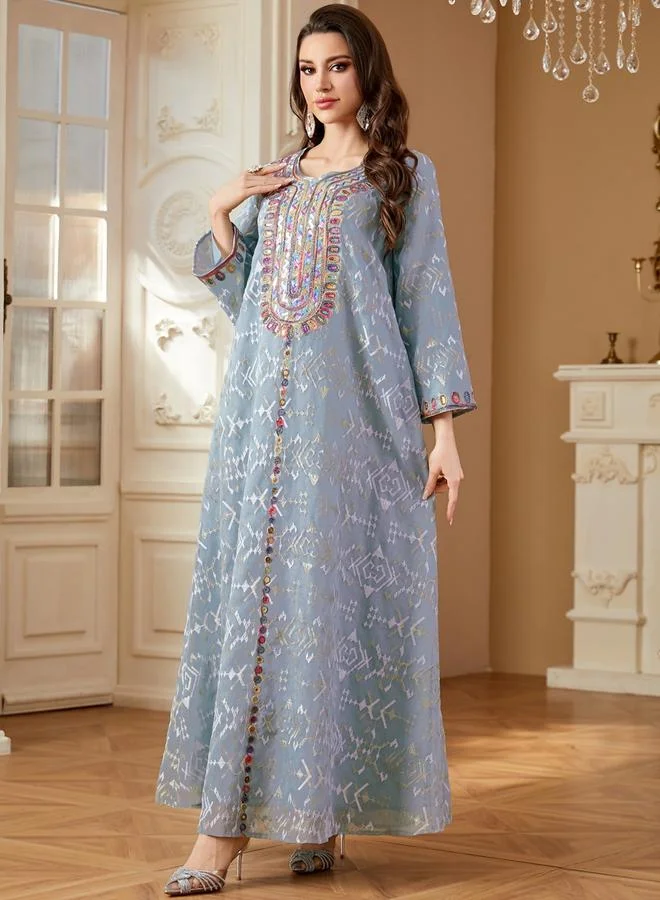 Take Two blue Women Textured Sequin Patch Detail Jalabiya for Women | Best Price UAE