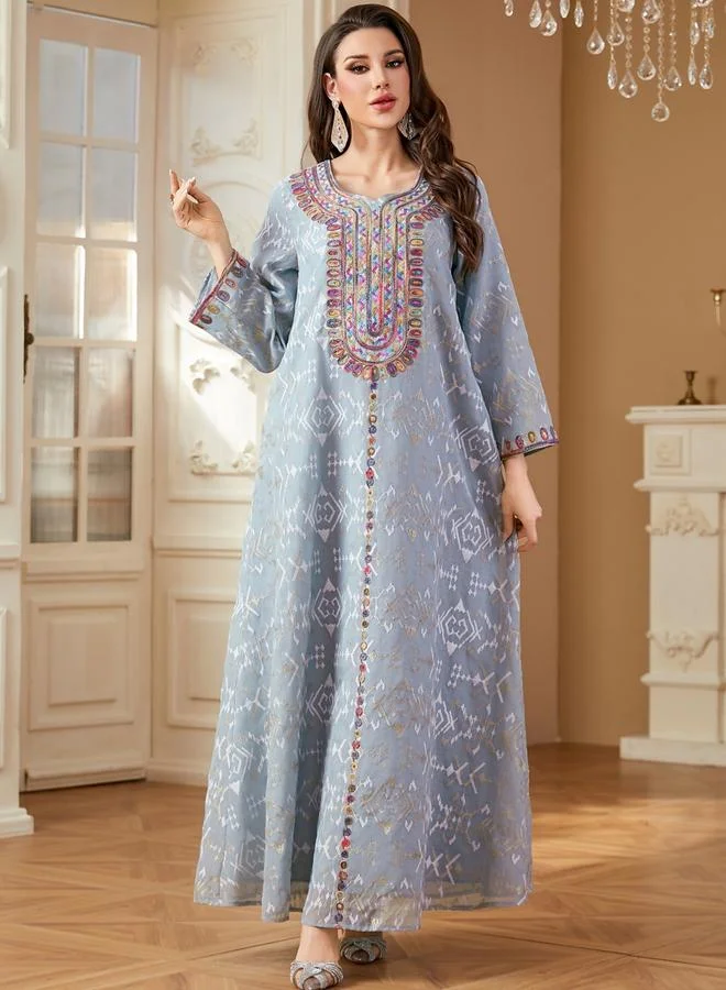 Take Two blue Women Textured Sequin Patch Detail Jalabiya for Women | Best Price UAE