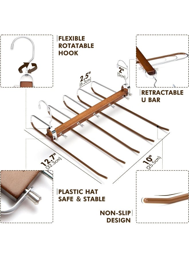 HOUSE DAY Pants Hangers Space Saving, Wood Jean Hangers for Closet, Non Slip Multi Functional Pants Rack Hanger Multiuse Pant Organizer for Closet Space Saving Hangers for Pants (4PACK, Walnut) - Image 2