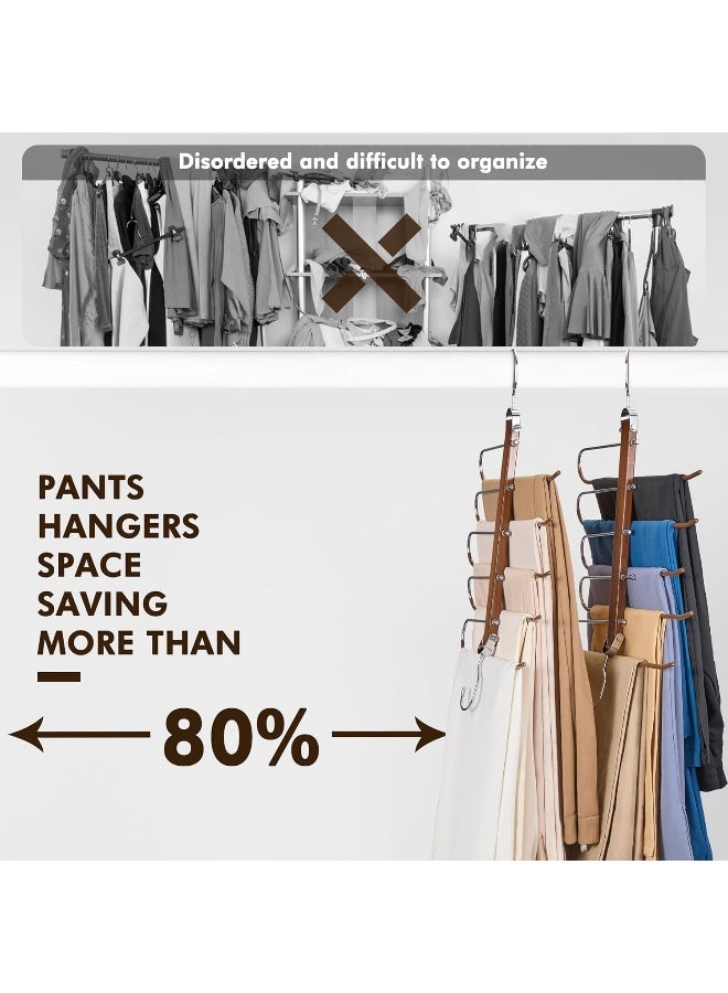 HOUSE DAY Pants Hangers Space Saving, Wood Jean Hangers for Closet, Non Slip Multi Functional Pants Rack Hanger Multiuse Pant Organizer for Closet Space Saving Hangers for Pants (4PACK, Walnut) - Image 3