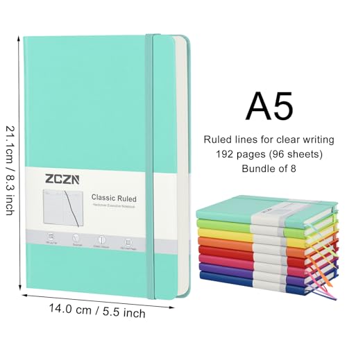 ZCZN 8 Pack Hardcover Journal Notebooks, 5.5"x8.3", Hardcover, 8 Colors, A5 Lined Journals for Notes-taking,Writing,Diary, Ruled Journaling Notebooks for Work School Travel Home - Image 2
