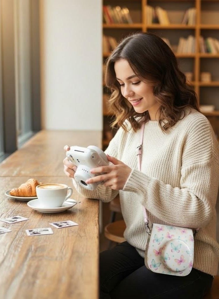 Instax Mini 12/11/9/8 Camera Case, Cute PU Leather Camera Bag for Fujifilm Instax Mini 12/11/9/8 (with Adjustable Shoulder Strap), Designed for Girls (Colorful Butterfly Pattern) - Image 3