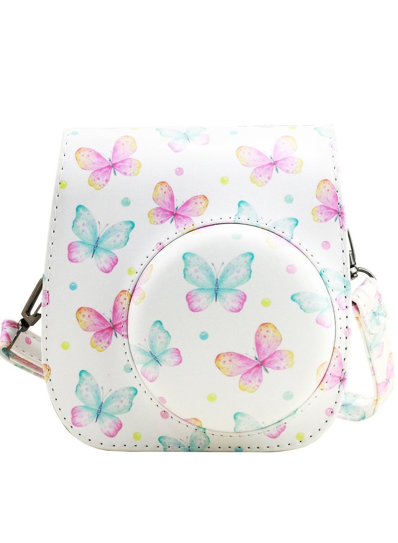 Instax Mini 12/11/9/8 Camera Case, Cute PU Leather Camera Bag for Fujifilm Instax Mini 12/11/9/8 (with Adjustable Shoulder Strap), Designed for Girls (Colorful Butterfly Pattern) - Image 1