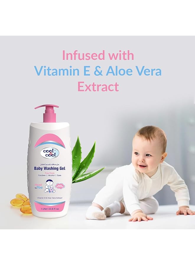 Cool & Cool Baby Washing Gel 1 Liter Head To Toe Baby Bath Dye Free Tear Free Alcohol Free Paraben Free Vitamin E & Aloe Vera Extract With Extra Mild Formula - Image 3