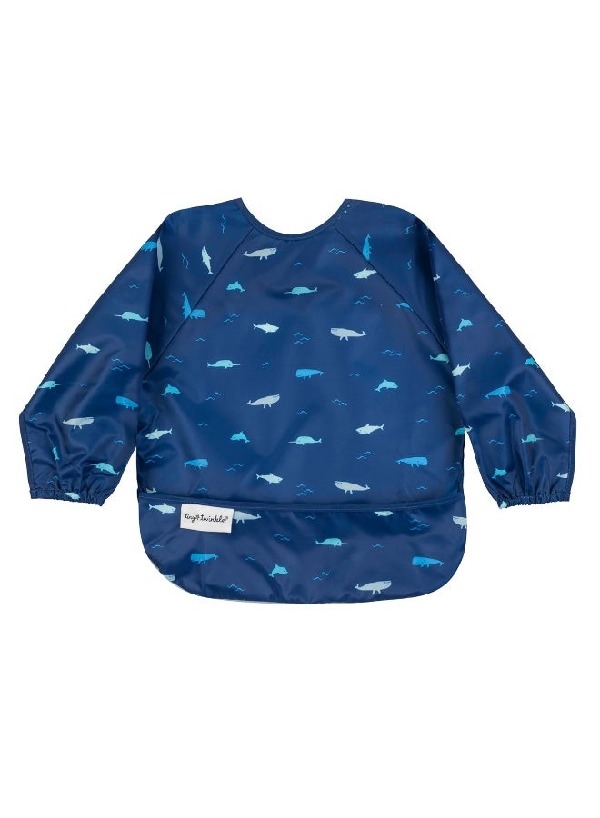 Tiny Twinkle Mess Proof Baby Bib,Waterproof Smock Baby Bib for Eating,Machine Washable Long Sleeve Bib,Baby Led Weaning,Toddler Bib,BLW Supplies(Ocean Life, Small 6-24 Months) - Image 1