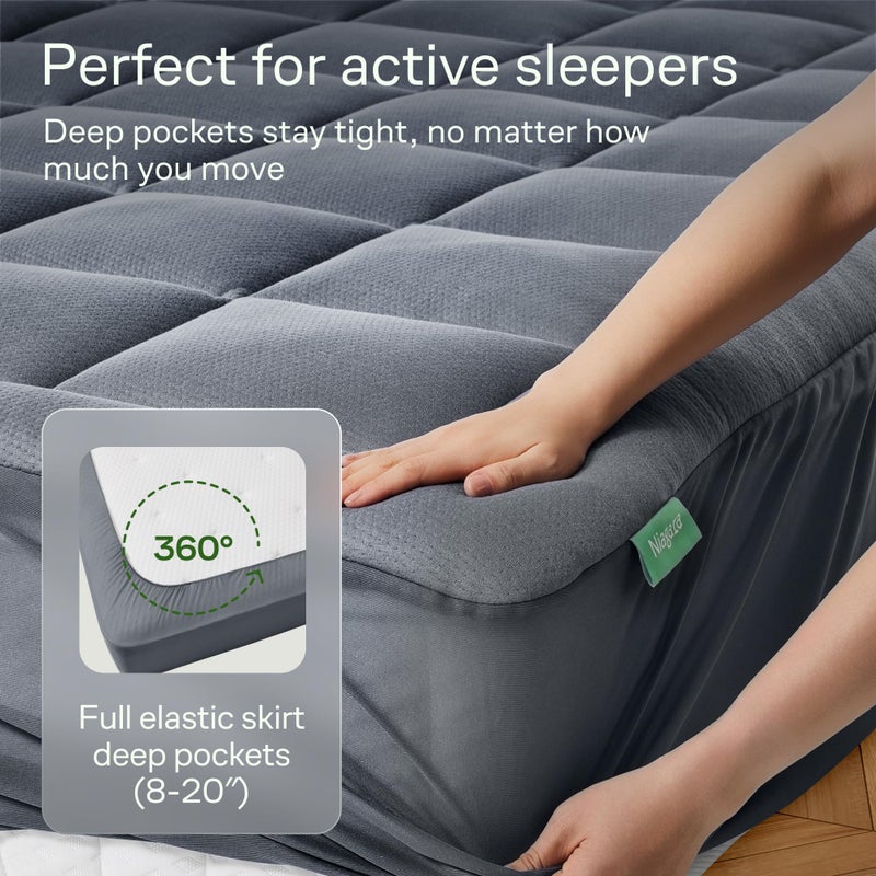 Niagara Sleep Solution Ultra Soft King Size Mattress Topper - Viscose Made from Bamboo Pillow Top Mattress Pad for Back Pain Relief - Naturally Cooling for Hot Sleepers, Gray - Image 5
