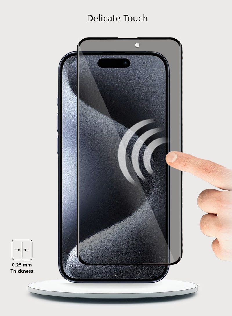 Wtech Apple iPhone 15 Pro 2023 Premium E2E Privacy Full Glue Full Cover Tempered Glass Screen Protector (MSGECP) - Clear/Black  - Image 5