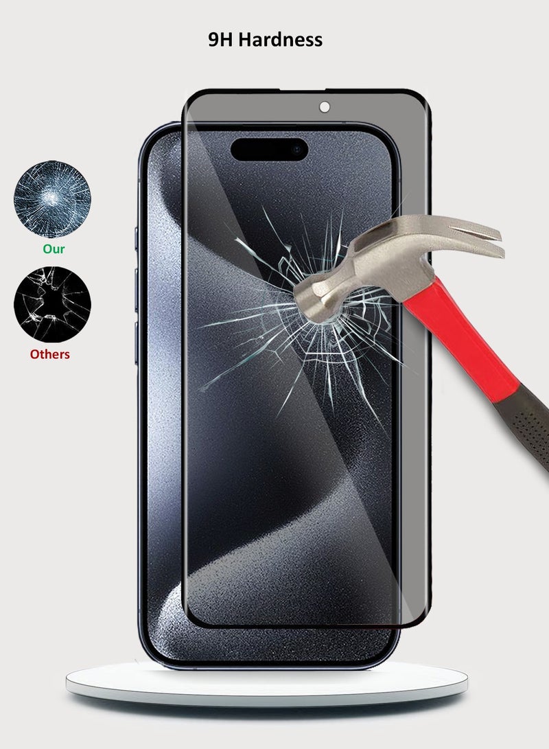 Wtech Apple iPhone 15 Pro 2023 Premium E2E Privacy Full Glue Full Cover Tempered Glass Screen Protector (MSGECP) - Clear/Black  - Image 4