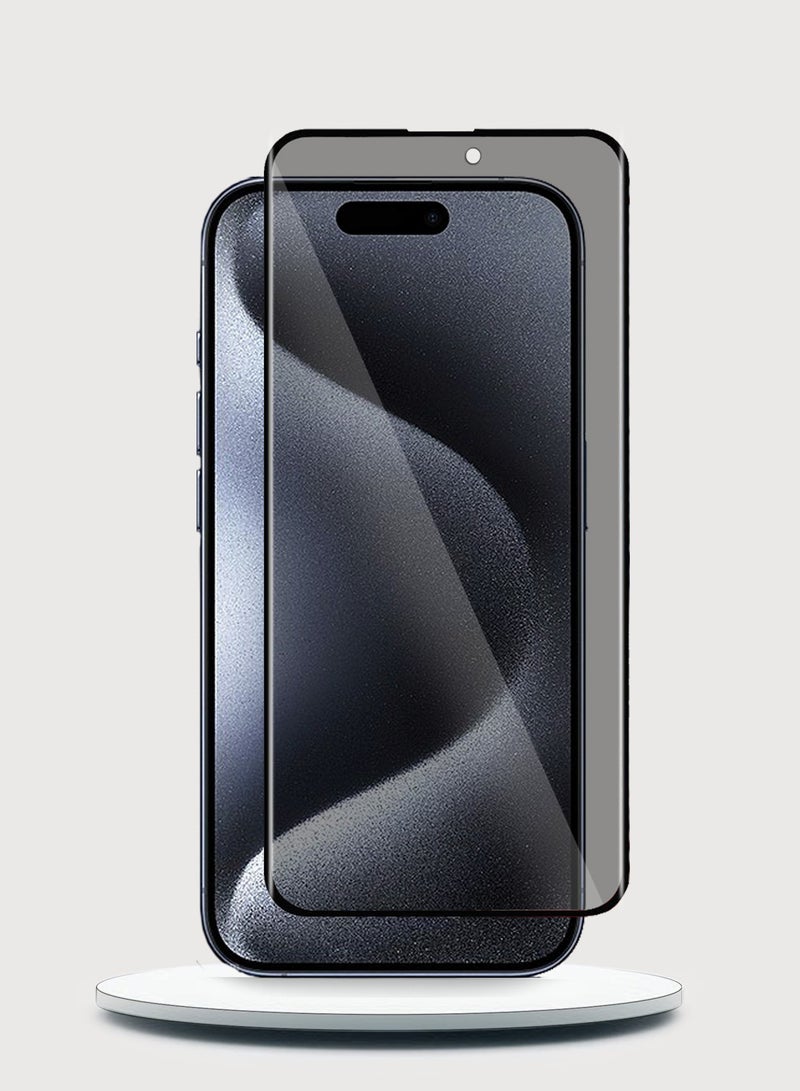 Wtech Apple iPhone 15 Pro 2023 Premium E2E Privacy Full Glue Full Cover Tempered Glass Screen Protector (MSGECP) - Clear/Black  - Image 2