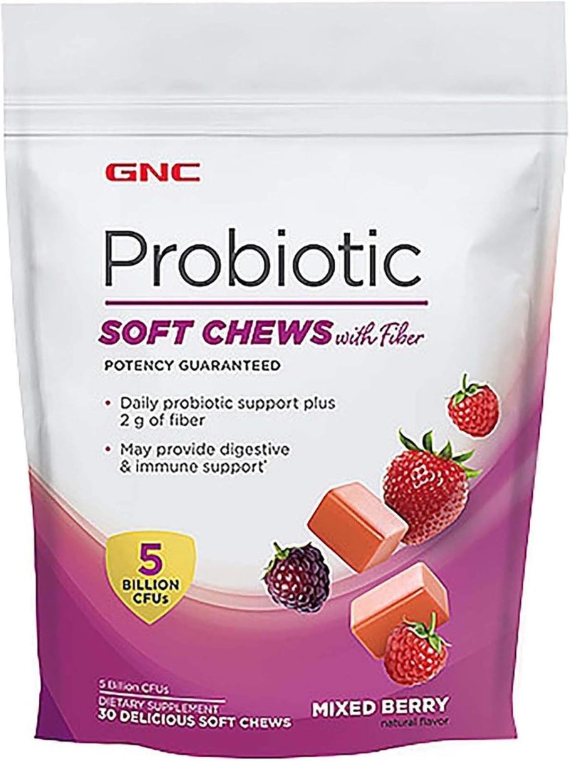 GNC Probiotic Soft Chews with Fiber  Mixed Berry 30 Chews Supports Digestive and Immune Health - Image 1