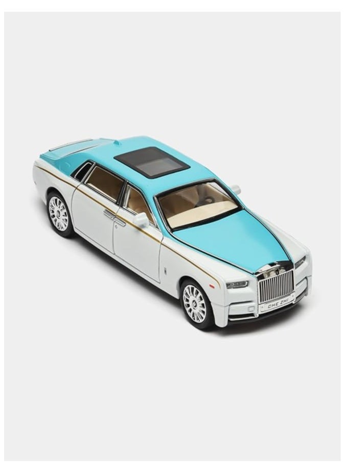 Toy - A white Rolls-Royce Phantom with blue metal trim and headlights - 1:24 - Image 1
