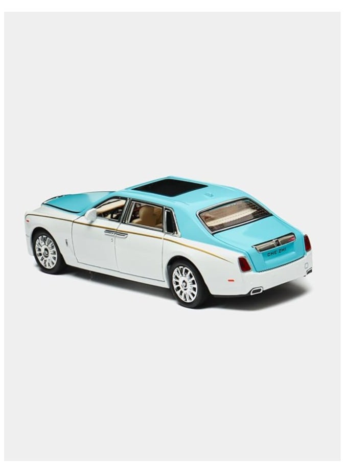 Toy - A white Rolls-Royce Phantom with blue metal trim and headlights - 1:24 - Image 1