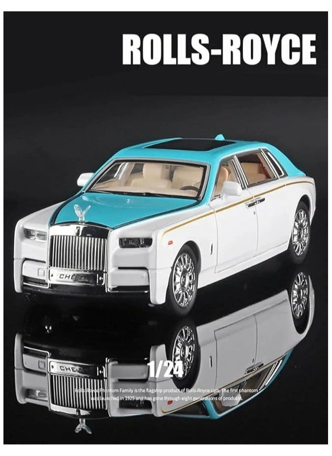 Toy - A white Rolls-Royce Phantom with blue metal trim and headlights - 1:24 - Image 1