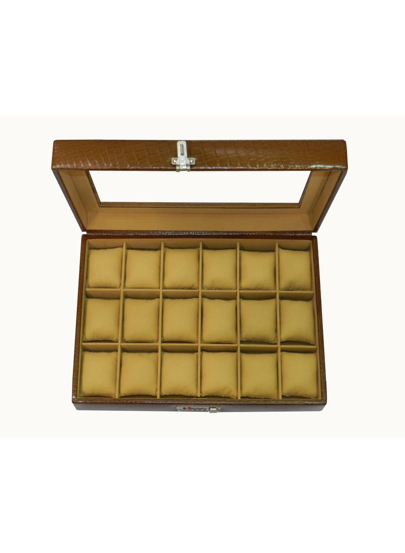 LAVERI LEATHER Laveri Watch Box for Men Women (18 Slots), Premium  Leather Watch Case  Organizer with Crystal Glass Top, Removable Pillow - Image 5