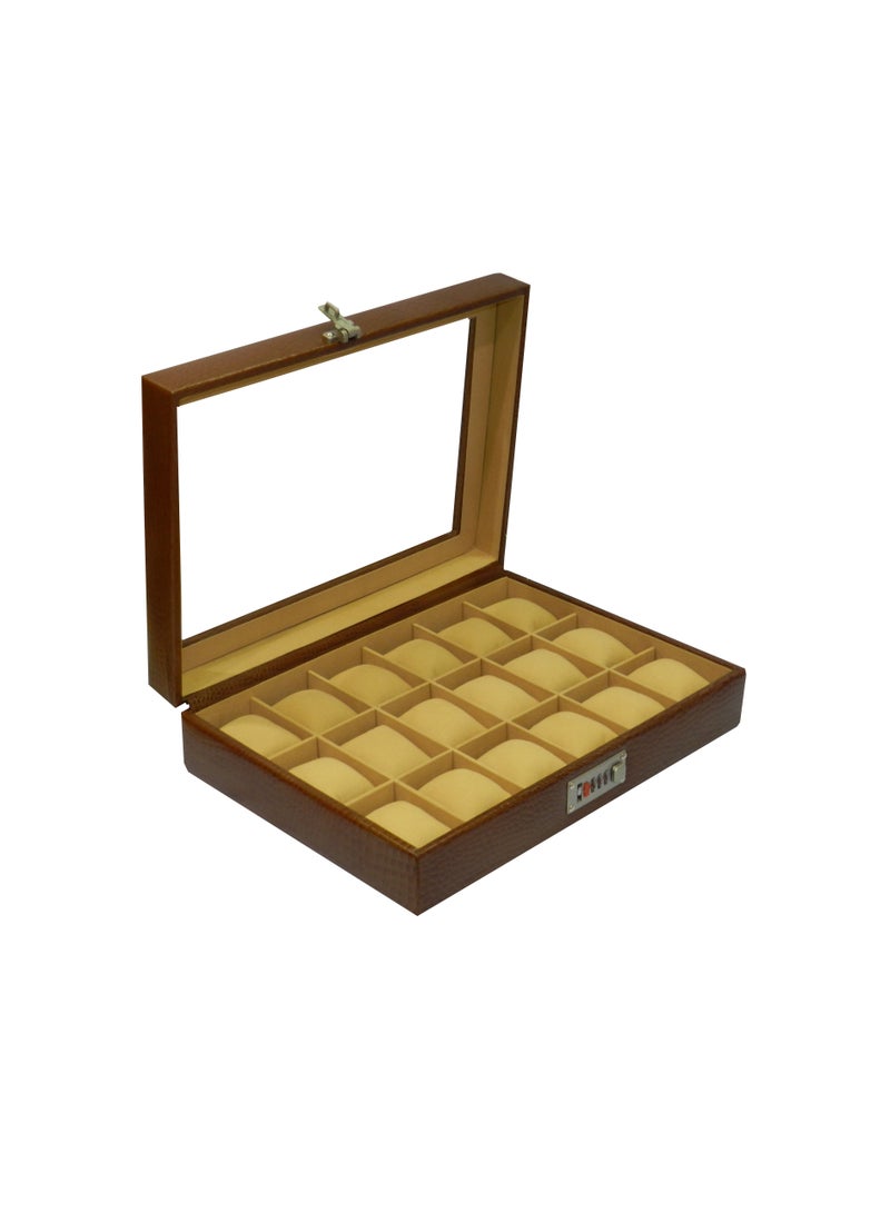 LAVERI LEATHER Laveri Watch Box for Men Women (18 Slots), Premium  Leather Watch Case  Organizer with Crystal Glass Top, Removable Pillow - Image 3