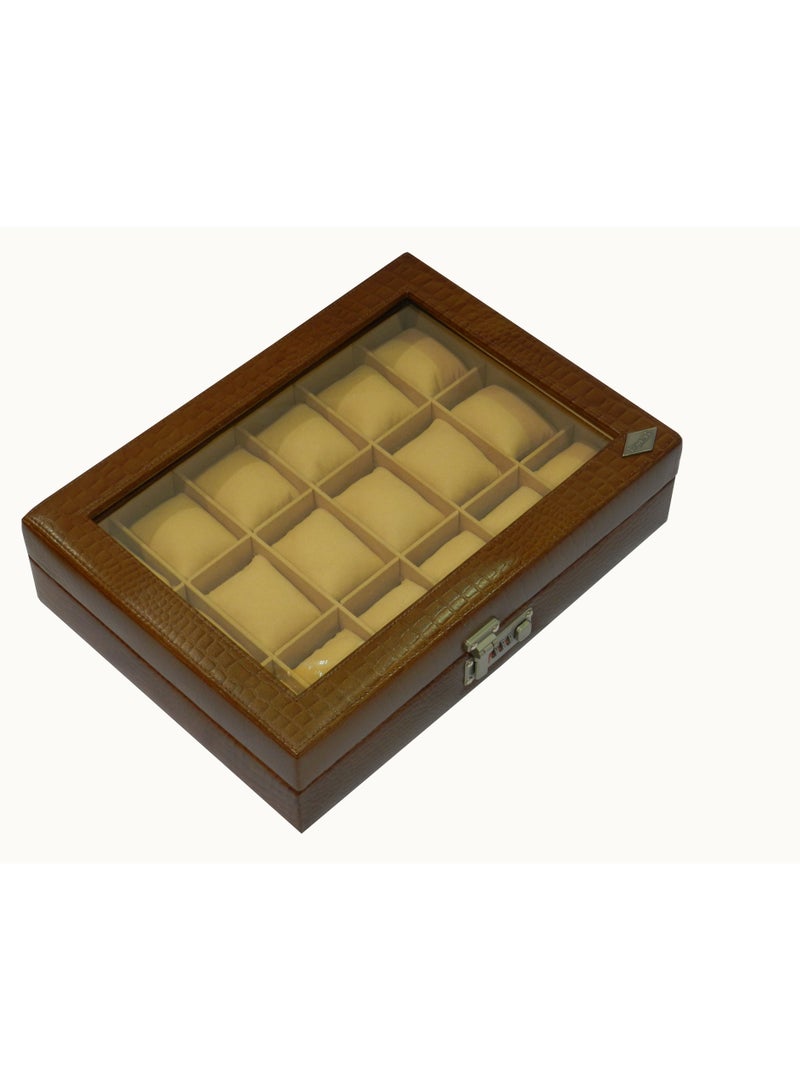 LAVERI LEATHER Laveri Watch Box for Men Women (18 Slots), Premium  Leather Watch Case  Organizer with Crystal Glass Top, Removable Pillow - Image 4