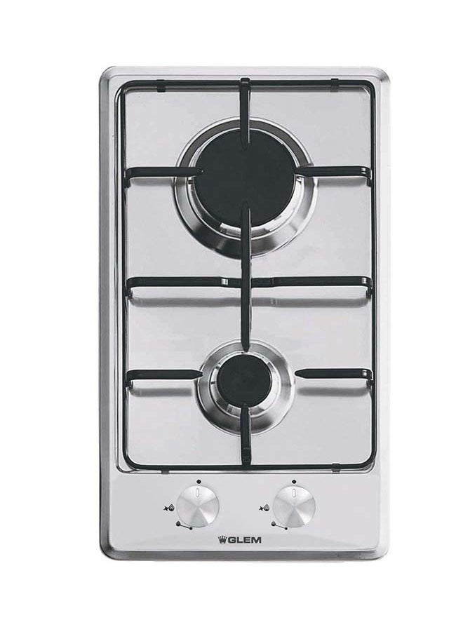 GLEMGAS BuiltIn Gas Hob 29CM Domino 2 Gas Burners Front Control Steel  - Image 1
