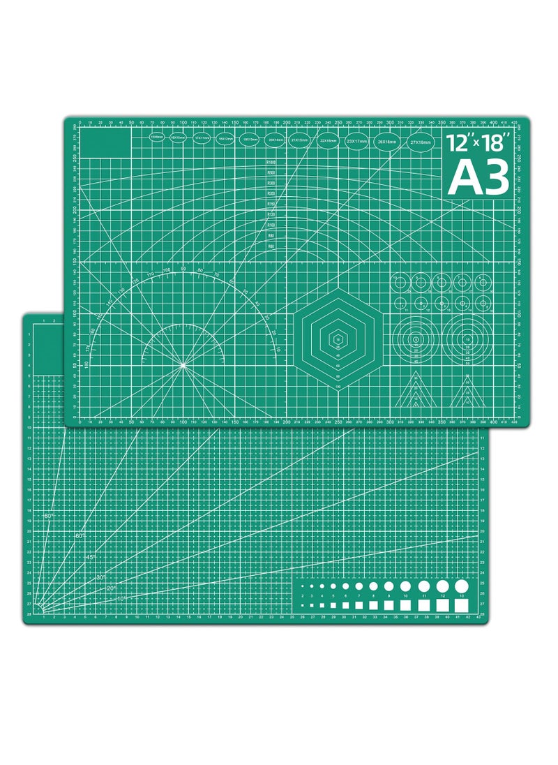Excefore Cutting Mat Craft Mat, 5-Ply Double Sided Self-Healing Craft Cutting Mat, Guide Grid Lines Design for Cutting Fabric, for Arts and Crafts, Sewing and Scrapbooking (18''x12'', A3, Green)  - Image 1