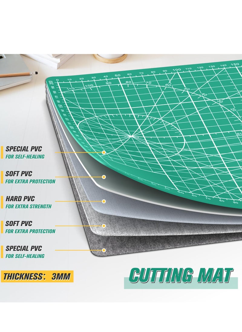 Excefore Cutting Mat Craft Mat, 5-Ply Double Sided Self-Healing Craft Cutting Mat, Guide Grid Lines Design for Cutting Fabric, for Arts and Crafts, Sewing and Scrapbooking (18''x12'', A3, Green)  - Image 4