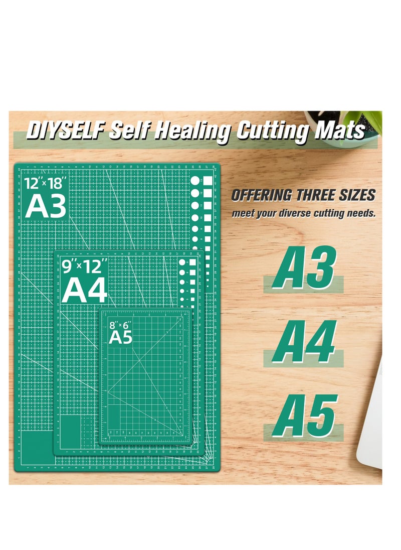 Excefore Cutting Mat Craft Mat, 5-Ply Double Sided Self-Healing Craft Cutting Mat, Guide Grid Lines Design for Cutting Fabric, for Arts and Crafts, Sewing and Scrapbooking (18''x12'', A3, Green)  - Image 3