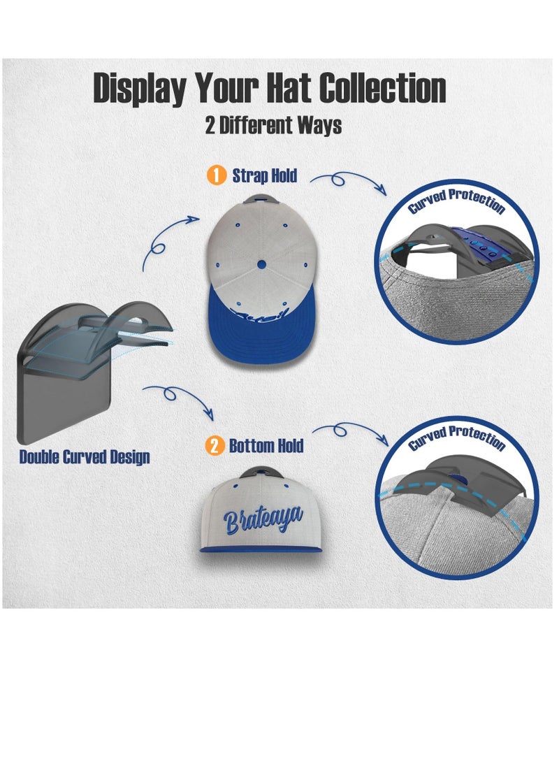 Excefore Adhesive Hat Hooks for Wall (10 Pack), 2 Different Ways Hat Racks to Organize & Display Baseball Caps, No Drilling Hat Wall Hanger, Hat Organizer Rack for Men, Translucent Black  - Image 3