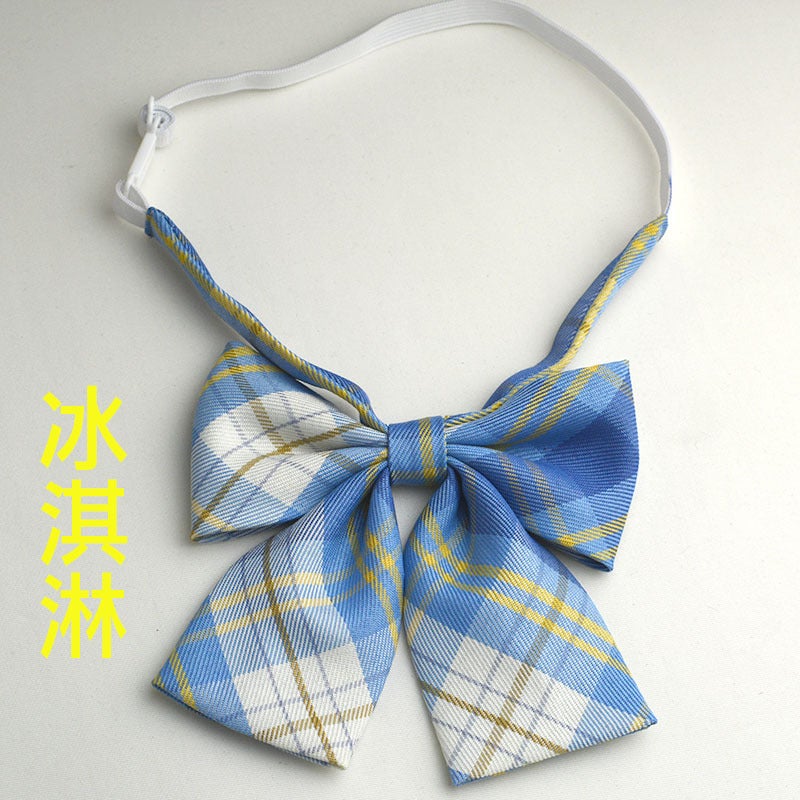 Loquat Preppy Style Cotton Black Bow Tie Checked Collar Accessory Bai Ming - Image 2