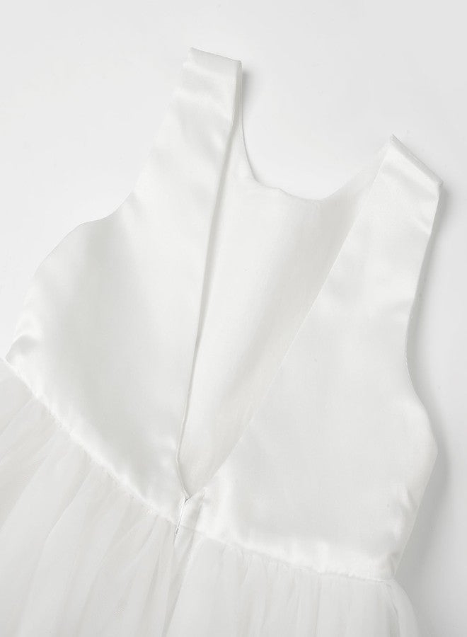 Uhnice Flower Girl Dress Satin Ball Gown for Wedding Party with Bowknot (White, 90/18-24 Months) - Image 5