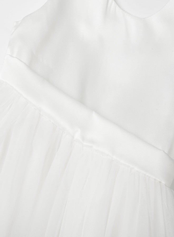 Uhnice Flower Girl Dress Satin Ball Gown for Wedding Party with Bowknot (White, 90/18-24 Months) - Image 4