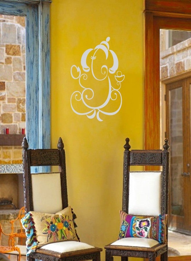 ملصق حائط غانيشا المتألق من WallDesign لغرفة المعيشة، لون أبيض (صغير) - ارتفاع 9 بوصات × عرض 7 بوصات