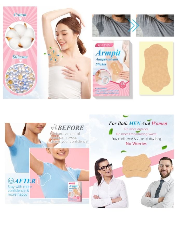 Sefudun 28-Piece Disposable Antiperspirant Pads Foot Underarm Sweat Absorbent Pads Beige - Image 2