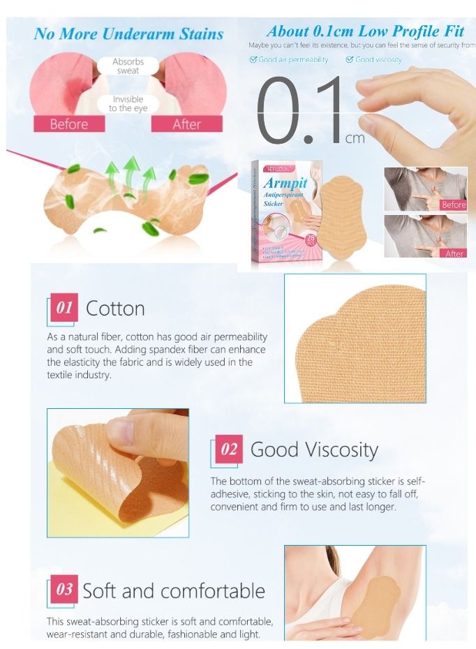 Sefudun 28-Piece Disposable Antiperspirant Pads Foot Underarm Sweat Absorbent Pads Beige - Image 3