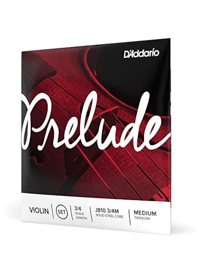 D'Addario Prelude Violin String Set, 3/4 Scale, Medium Tension – J810 3/4M - Solid Steel Core, Warm Tone, Economical and Durable – Educator’s Choice for Student Strings – 1 Set  - Image 1