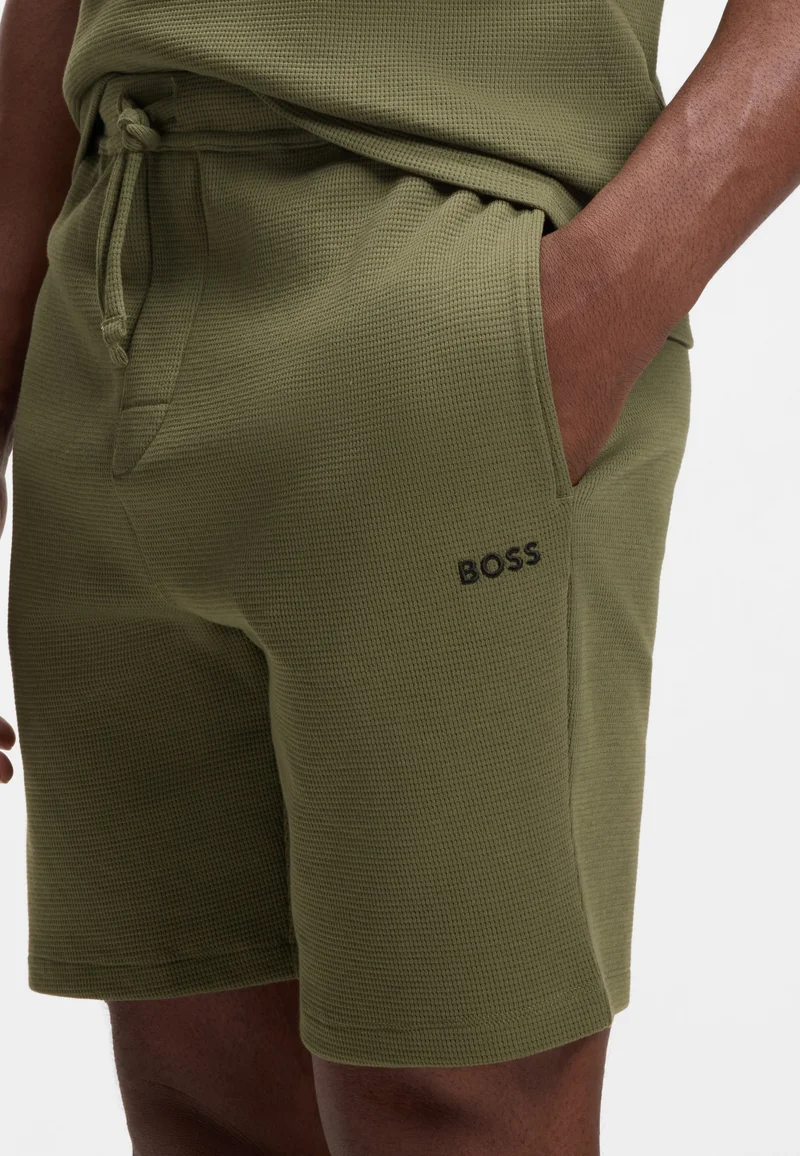 BOSS Open Green Cotton-blend pyjama shorts with embroidered logo for Men | Best Price UAE