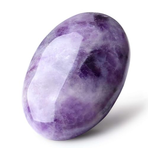 LAIDANLA Amethyst 2.4" Large Palm Stone Healing Crystals Natural Gemstones Calming Effects Energy Balancing Reiki Polished Worry Stone Cleansing Protection Anxiety Stress Relief Therapy 1PC - Image 2
