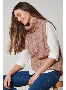 Tchibo Women Knitted Sleeveless Sweater Vest, Dark Blush Combo  - Image 1