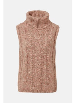 Tchibo Women Knitted Sleeveless Sweater Vest, Dark Blush Combo  - Image 3