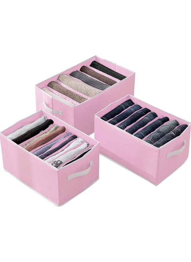 HOUSE OF QUIRK House of Quirk Set of 3 Wardrobe Clothes Organizer for Folded Clothes with Handle, Closet Drawer Organizers for Jeans Pants T-shirt Sweater Kids Clothes (6+7+9 Grids, Pink) (Fabric)  - Image 1
