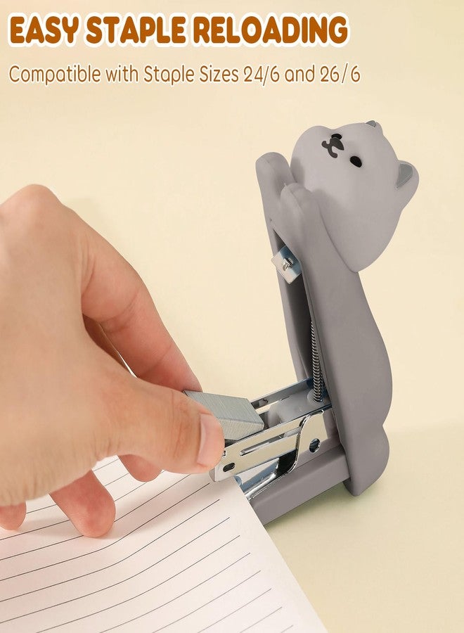 Honagu Mini Cute Animal Stapler with Staples, Cartoon Stereoscopic Silicone (PVC) Stapler, Labor-Saving Office Supplies for Students Kids (Gray Puppy) - Image 5