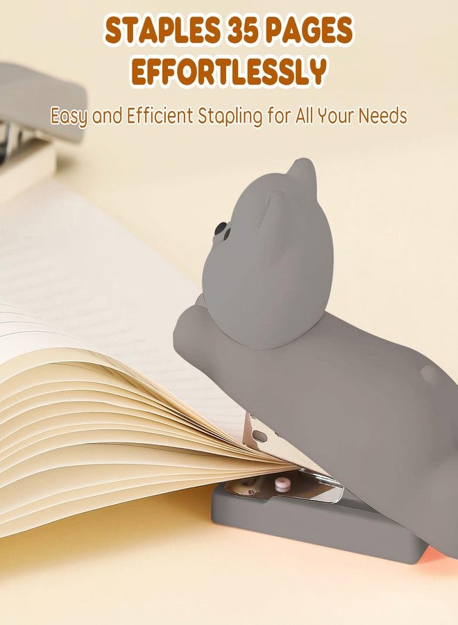 Honagu Mini Cute Animal Stapler with Staples, Cartoon Stereoscopic Silicone (PVC) Stapler, Labor-Saving Office Supplies for Students Kids (Gray Puppy) - Image 3