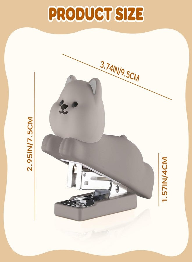 Honagu Mini Cute Animal Stapler with Staples, Cartoon Stereoscopic Silicone (PVC) Stapler, Labor-Saving Office Supplies for Students Kids (Gray Puppy) - Image 2