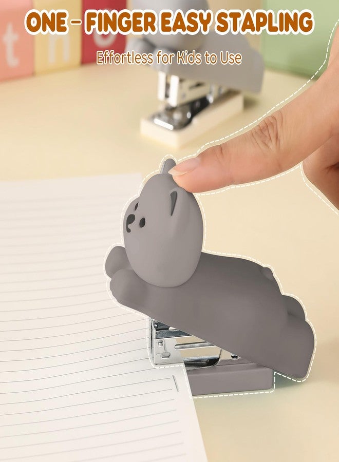 Honagu Mini Cute Animal Stapler with Staples, Cartoon Stereoscopic Silicone (PVC) Stapler, Labor-Saving Office Supplies for Students Kids (Gray Puppy) - Image 4