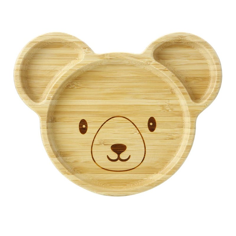 PandaEar Bamboo Wooden Baby Plates with Suction Divided Unbreakable NonSlip Panda Shape