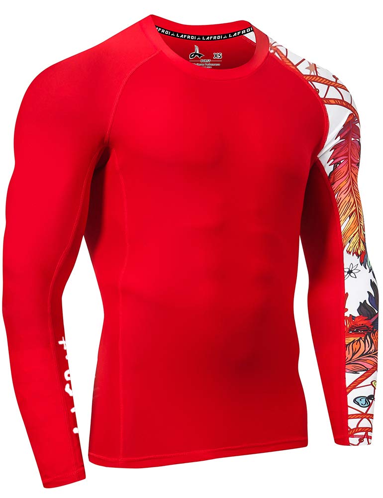 LAFROI Men's Long Sleeve UPF 50+ Baselayer Skins Performance Fit Compression Rash Guard-CLYYB Asym Red Fire Size SM - Image 3